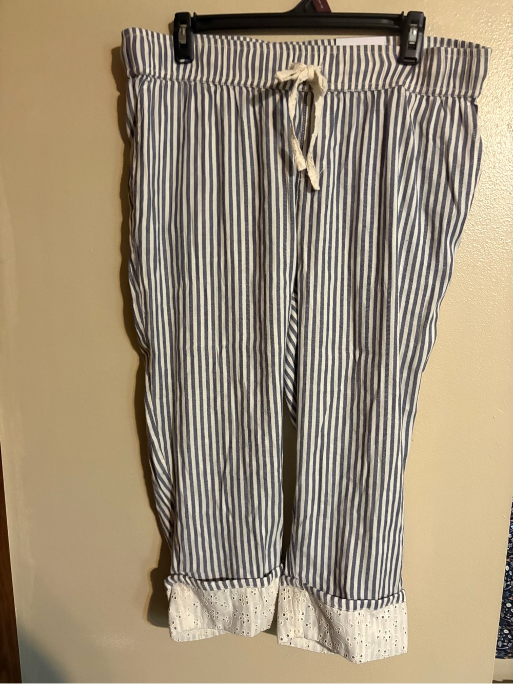 Lane Bryant Navy and White Vertical Stripe Lounge Pants with Drawstring Waist